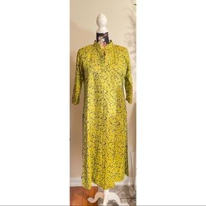 Vintage floral embroidered yellow long tunic top